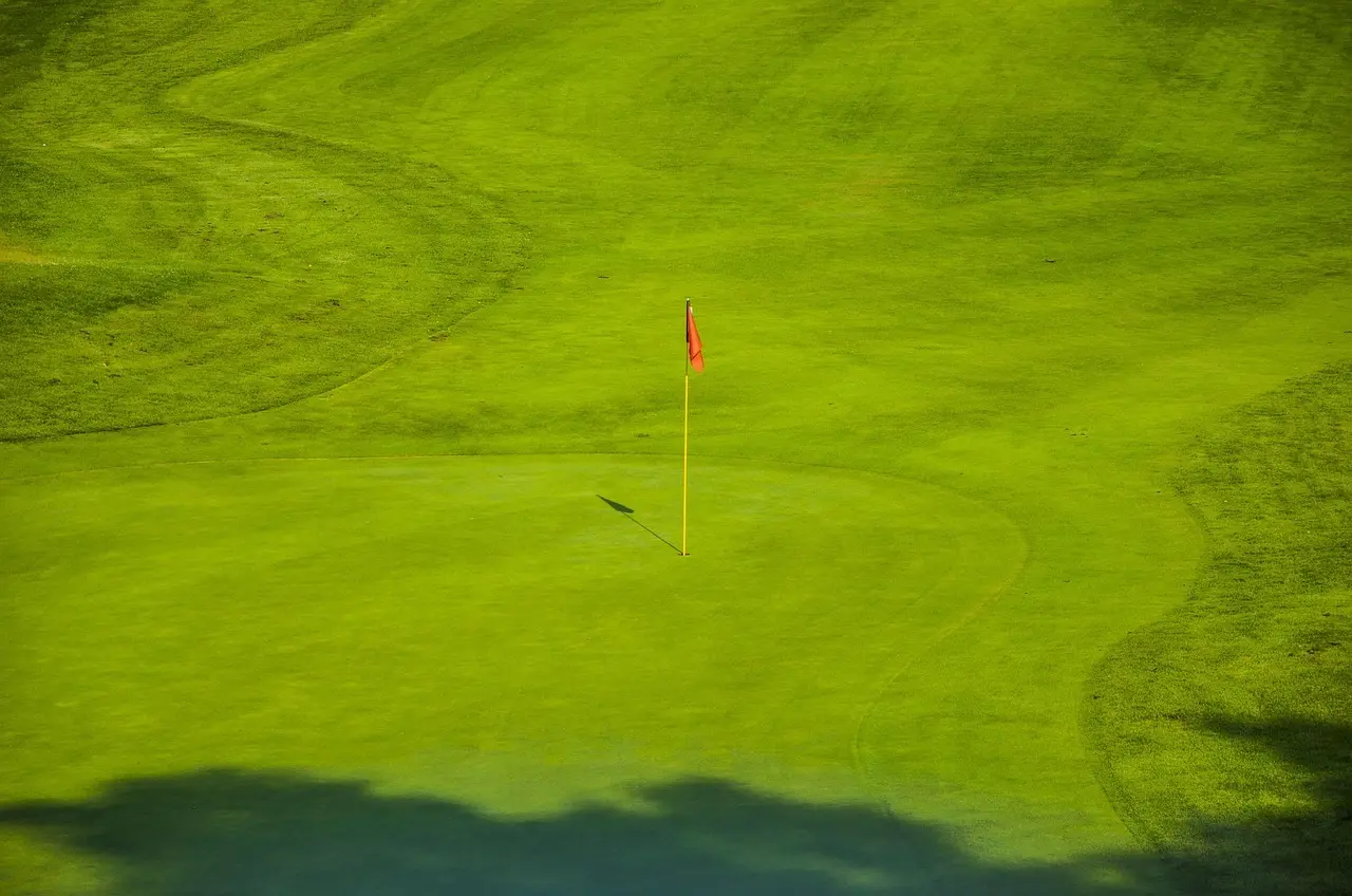Golfgreen med flag i hullet